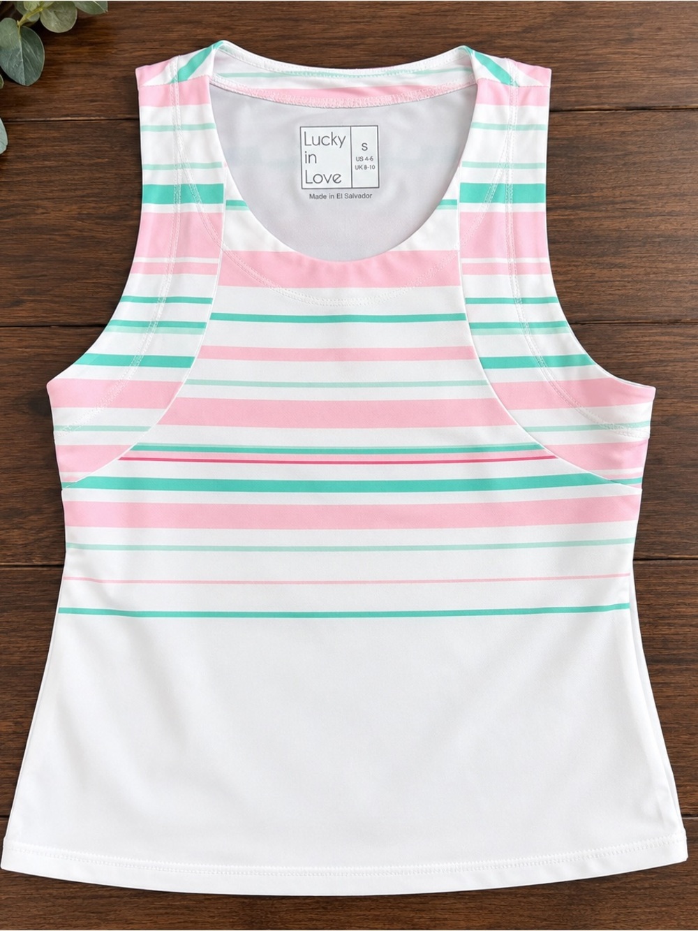 Lucky in Love White Tank Top with Pink and Teal Stripes